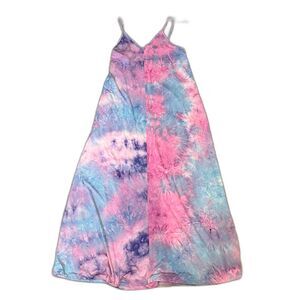 NWT Ninexis Womens Large Pink Purple Blue Tie Dye Watercolor Maxi Dress
